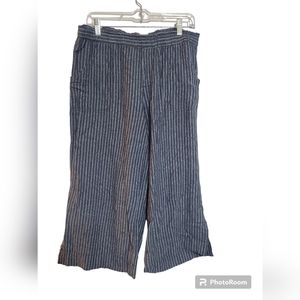 DEMOCRACY LINEN STRIPED WIDE LEG CAPRI PANTS BLUE SIZE MEDIUM EUC